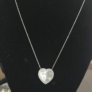 Elegant Sterling Silver Mother of Pearl Heart Pendant Necklace